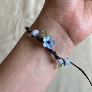 Handmade (NWOT) Fairycore Blue Glass Flower Bracelet